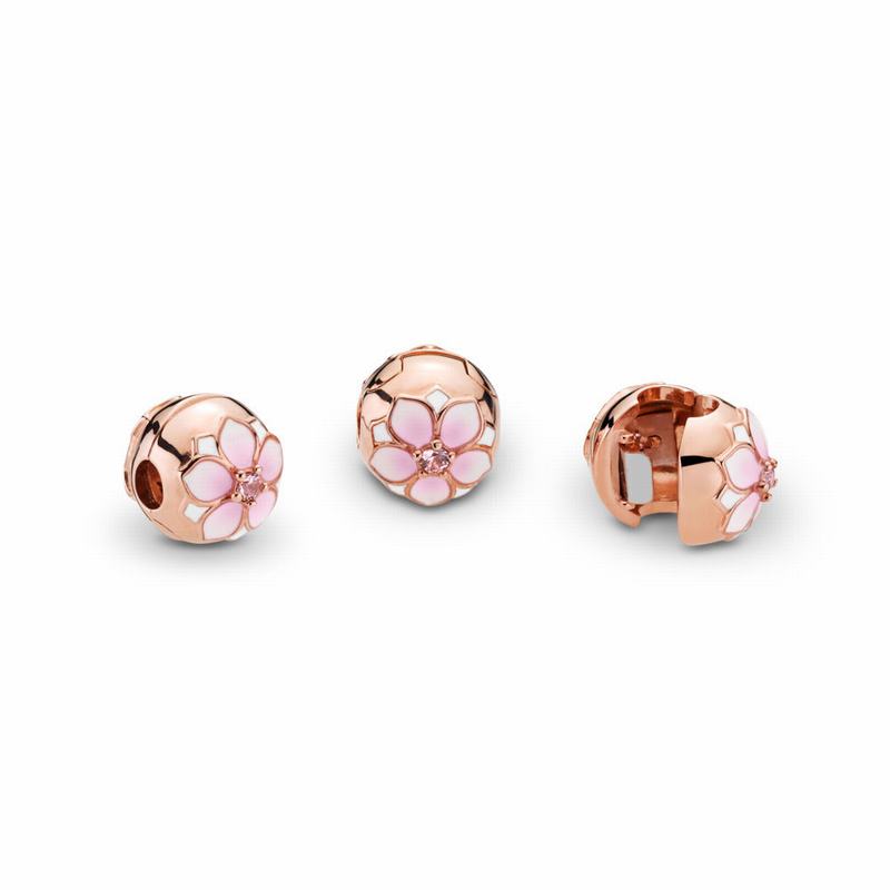 Talismane Pandora Rose™ Magnolia Bloom Clip Roz (9qVl7bXB)